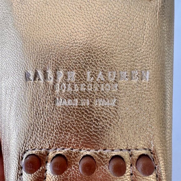 Ralph Lauren Purple Label Laine Driving Flats Gold Nappa Leather - Picture 5 of 11